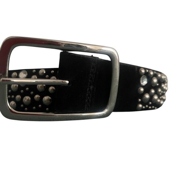 Rhinestone bling studded design leather.belt vintage suede black Western suede - Picture 4 of 8